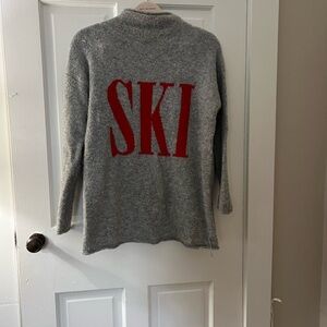 cupcakes & cashmere Gray Turtleneck Sweater with Red Lettering